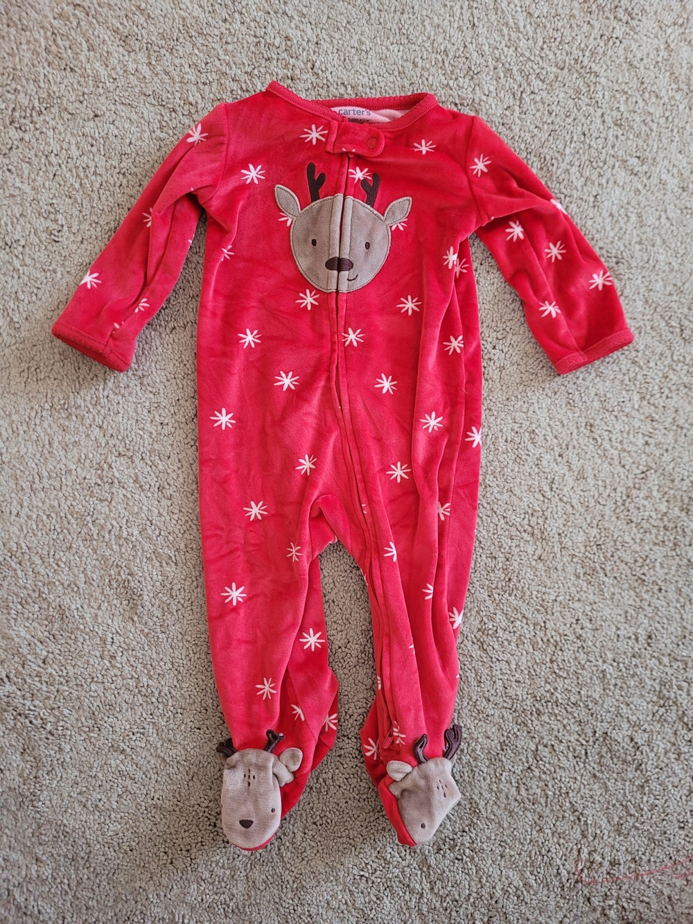 Carter's Red Reindeer Christmas Pajamas Size 9 Month